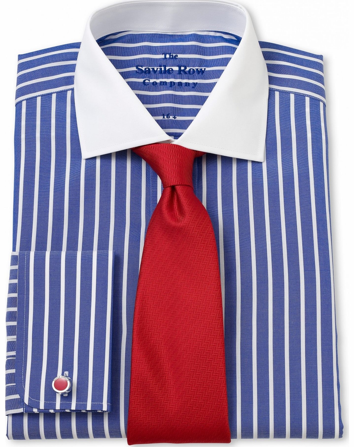 Savile Row Company Navy White Stripe Slim Fit Shirt 15 1/2``