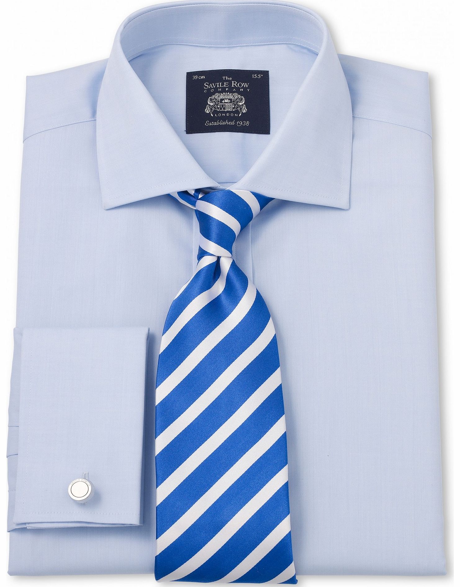 Savile Row Company Pale Blue Luxury Herringbone Slim Fit Shirt 14