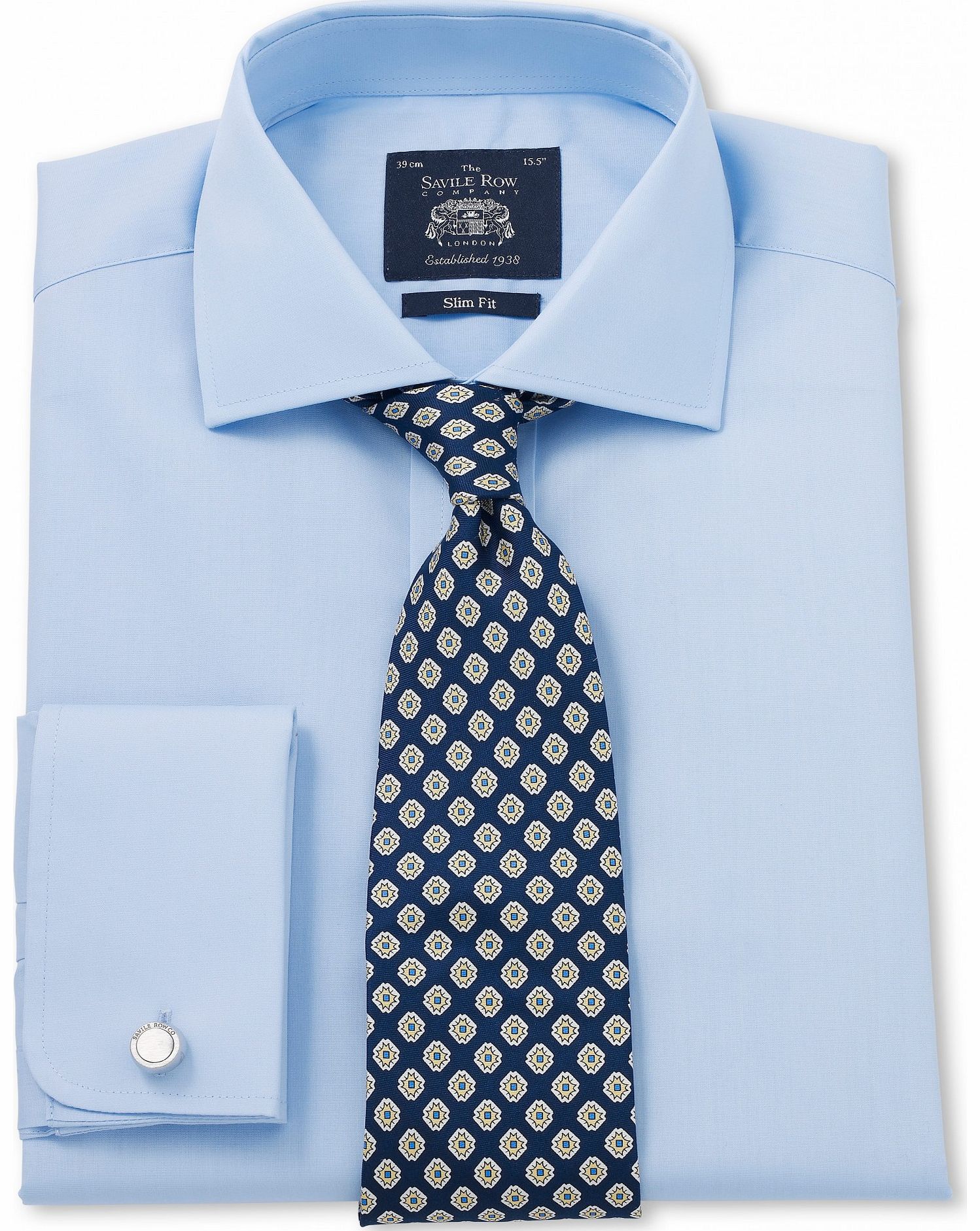 Savile Row Company Pale Blue Poplin Slim Fit Shirt 16`` Double