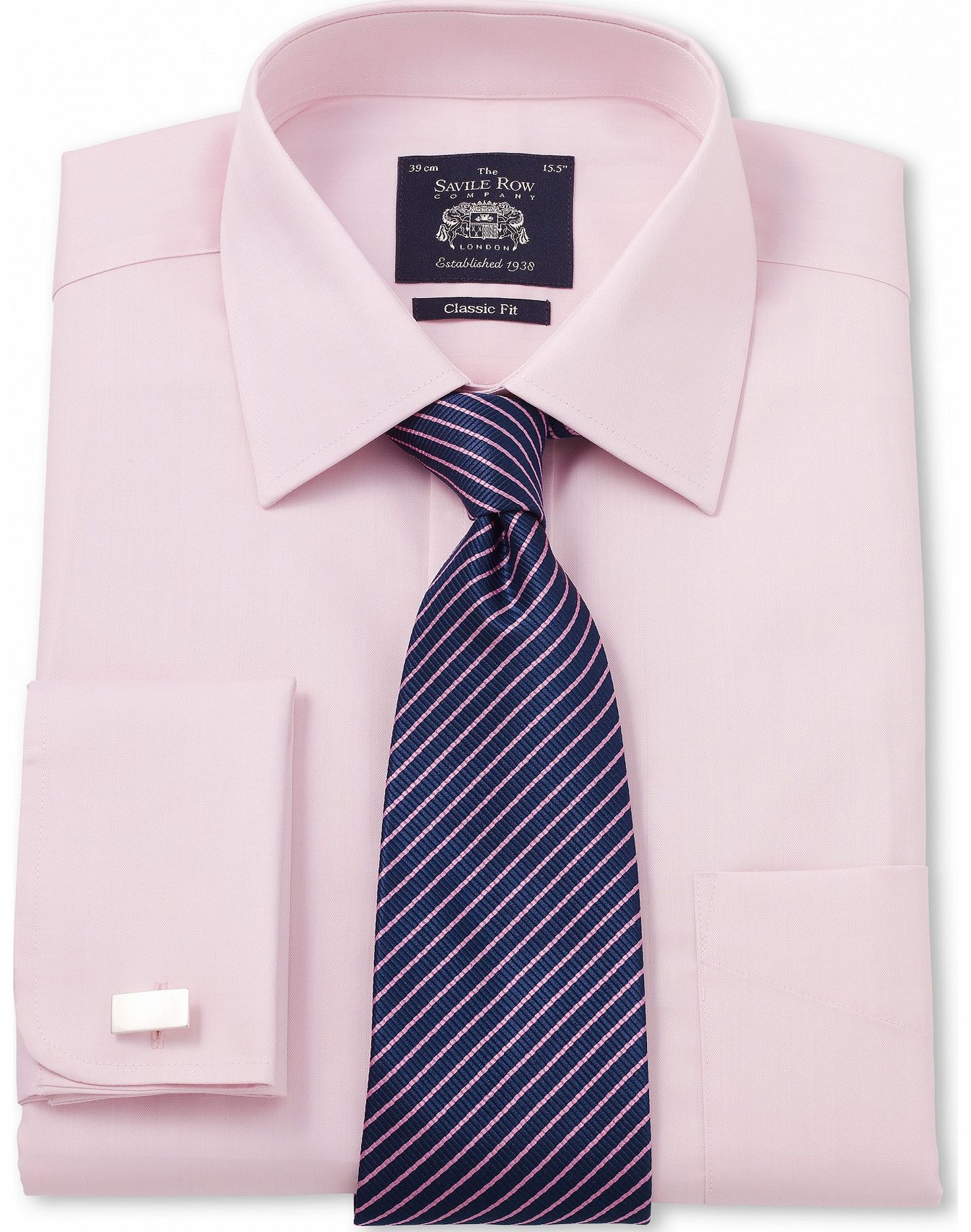 Savile Row Company Pink Luxury Herringbone Classic Fit Shirt 15``