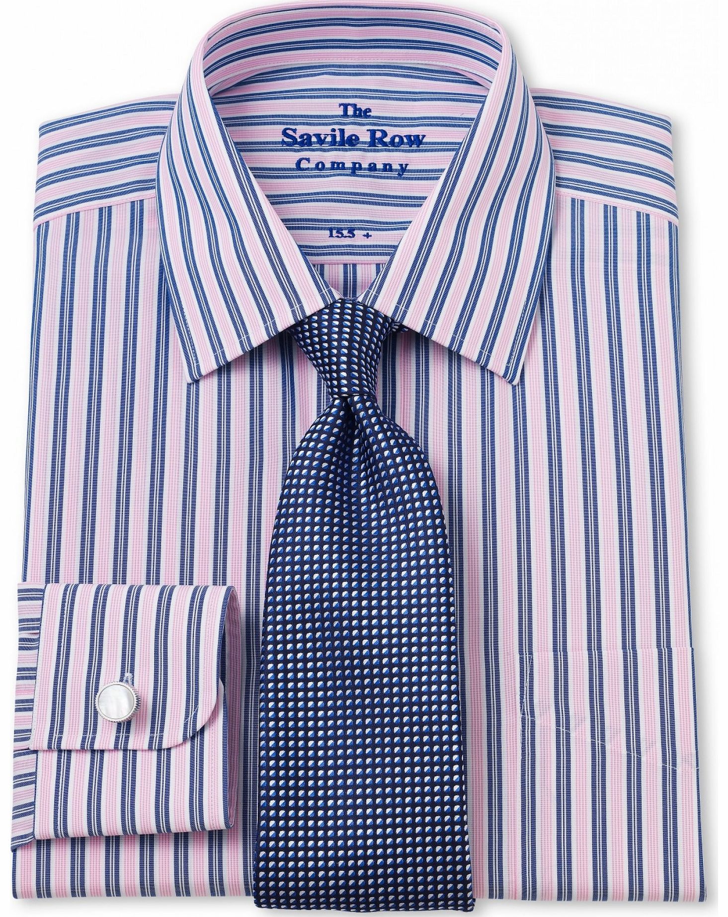Savile Row Company Pink Navy Thick Thin Stripe Classic Fit Shirt 15
