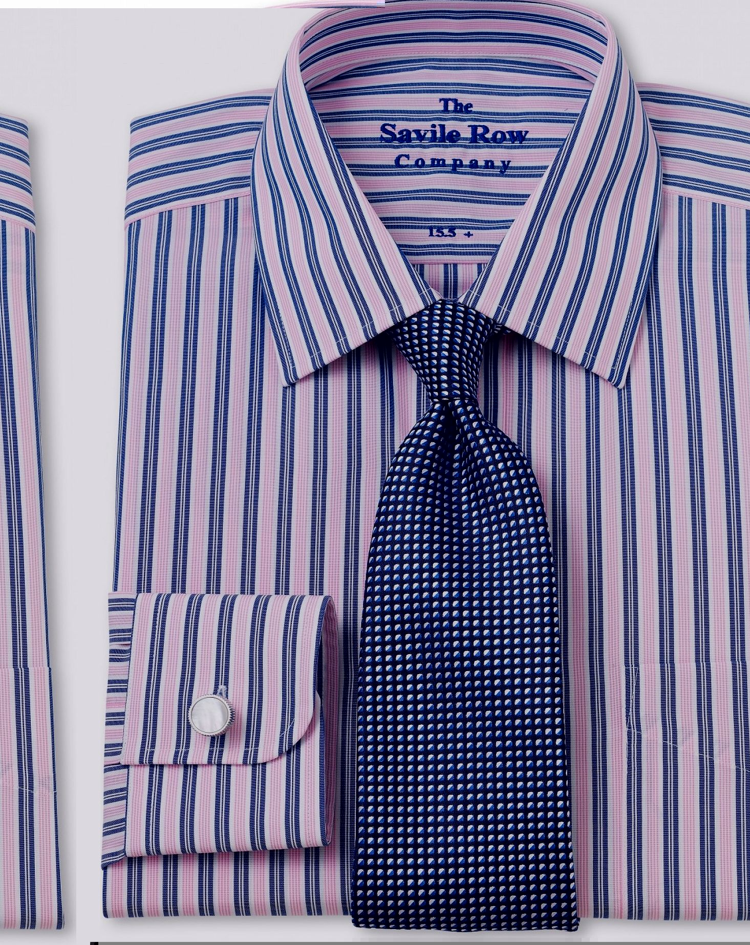 Savile Row Company Pink Navy Thick Thin Stripe Classic Fit Shirt 16