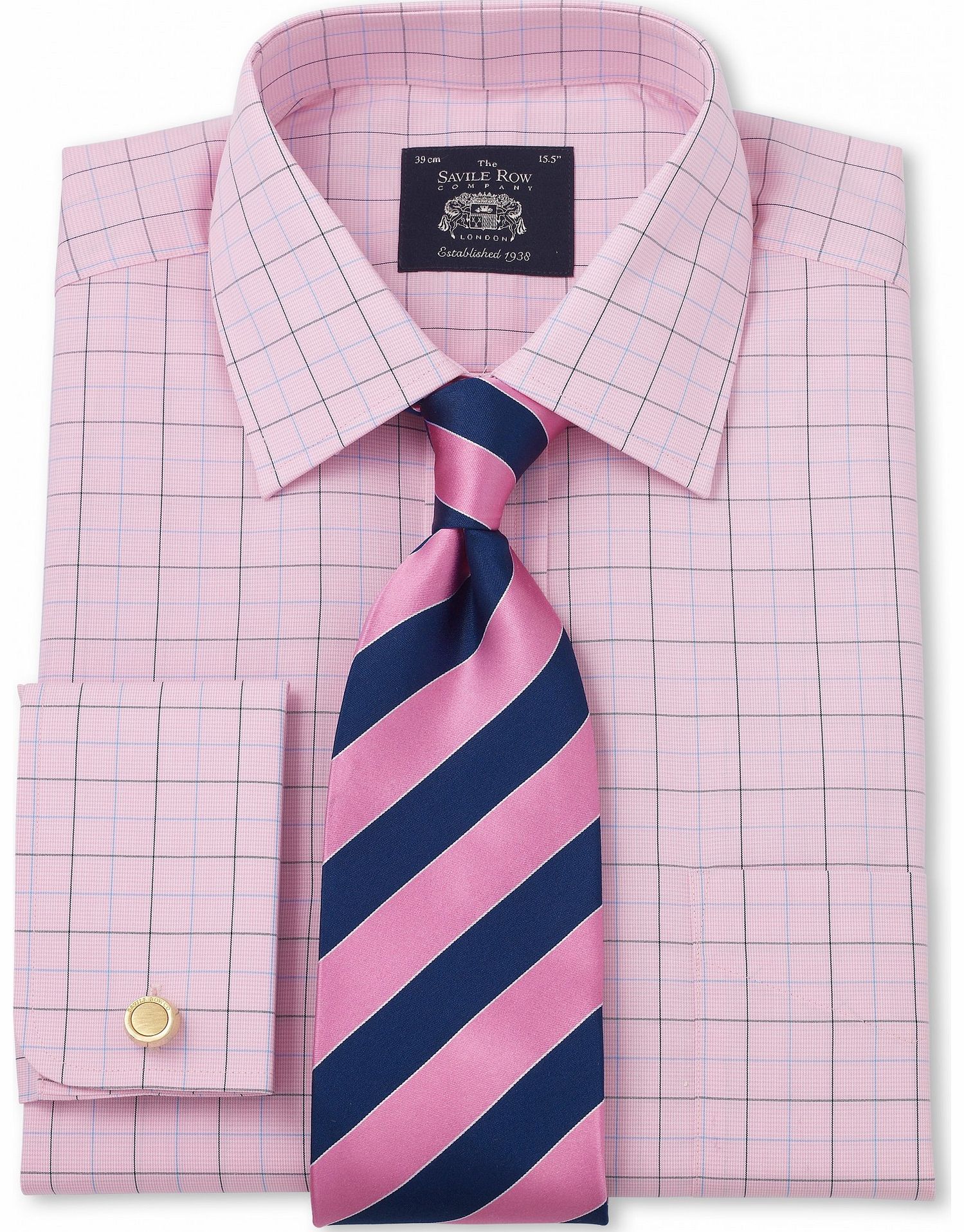 Savile Row Company Pink Prince of Wales Poplin Classic Fit Shirt 15