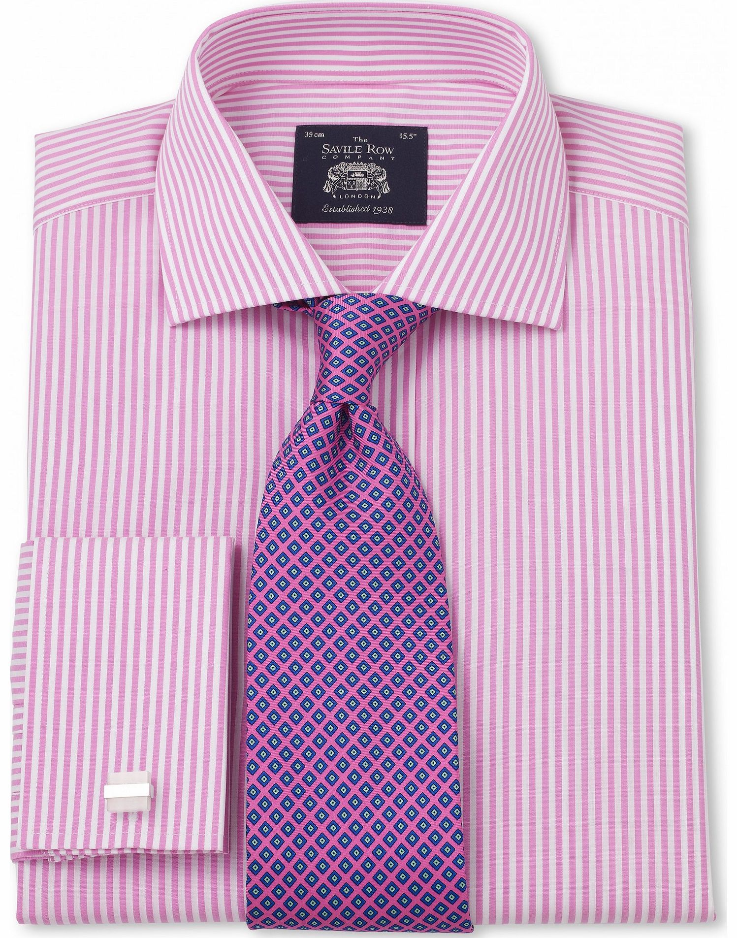 Savile Row Company Pink White Bengal Stripe Poplin Slim Fit Shirt
