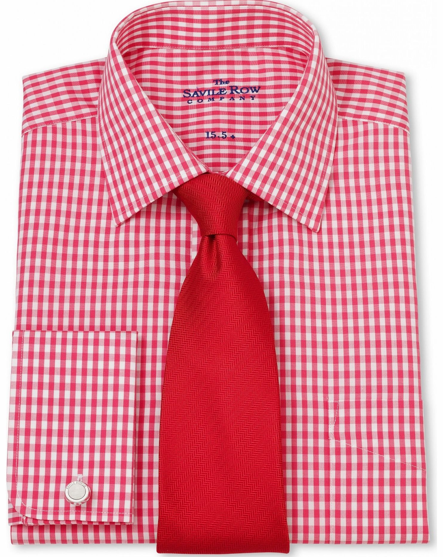 Savile Row Company Pink White Gingham Check Classic Fit Shirt 15