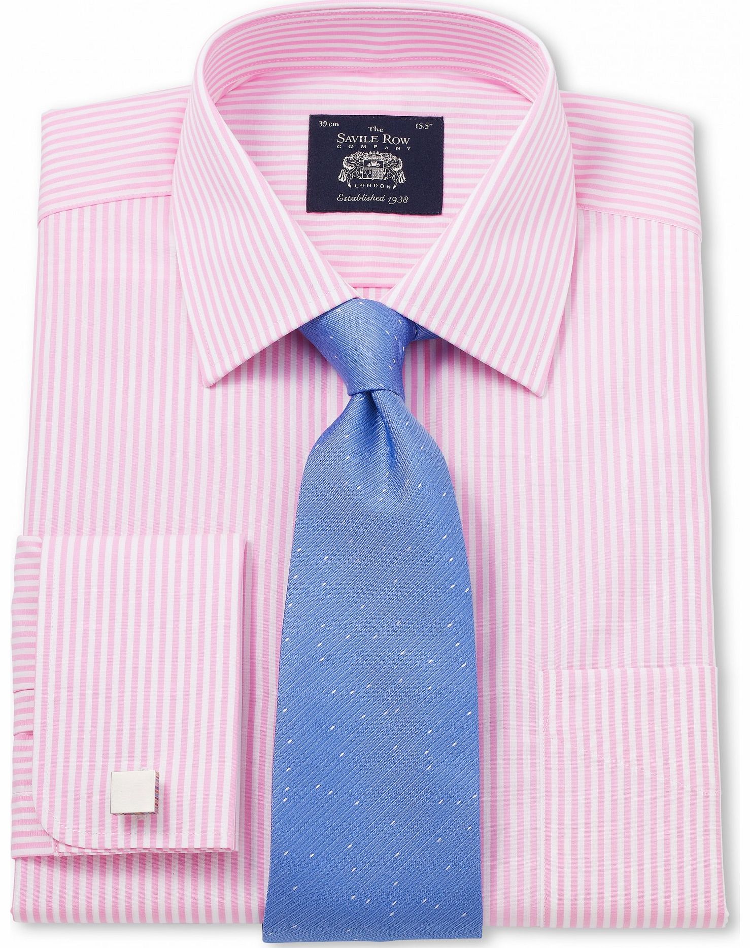 Savile Row Company Pink White Poplin Bengal Stripe Classic Fit