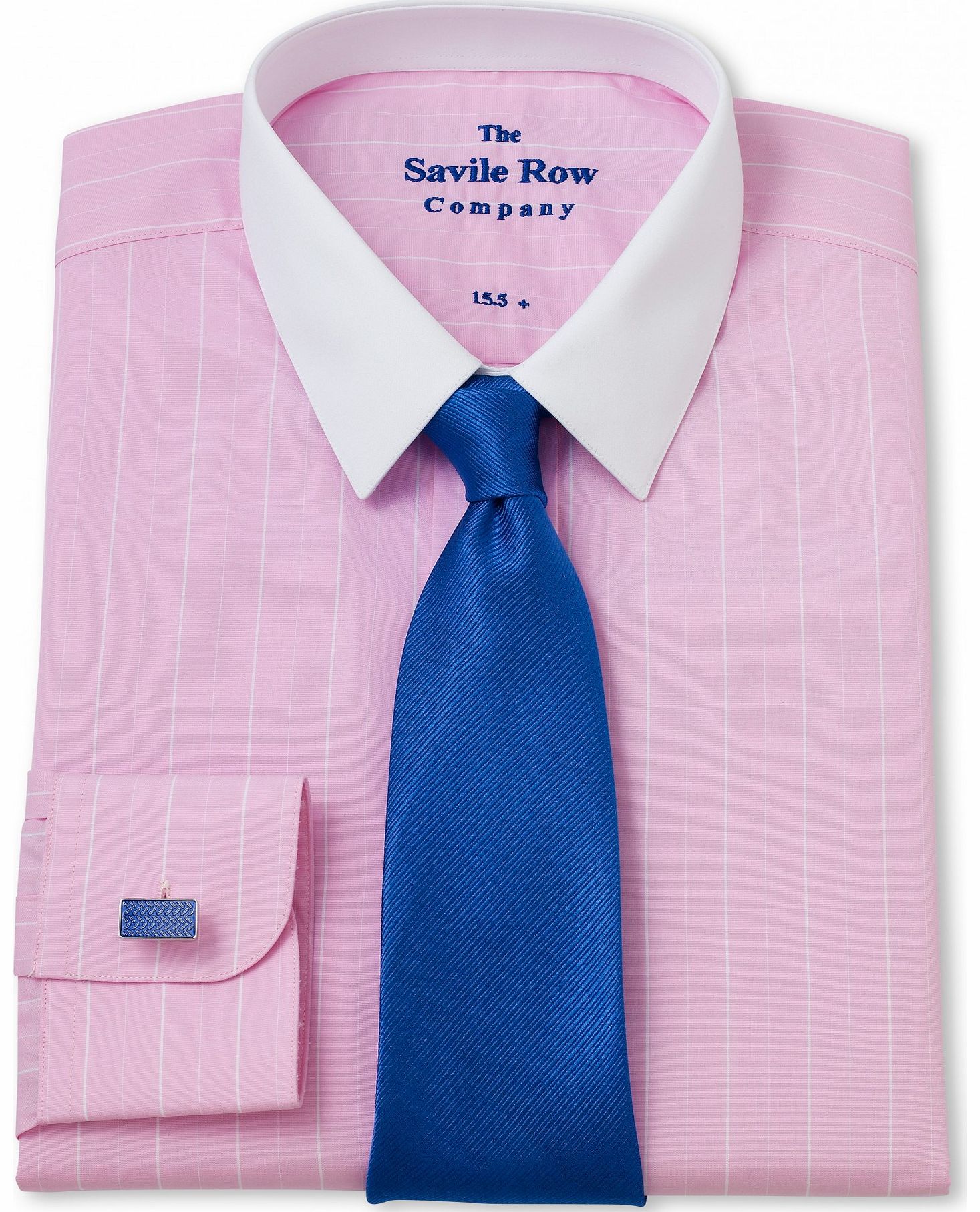 Savile Row Company Pink Wide Stripe Contrast Collar Slim Fit Shirt