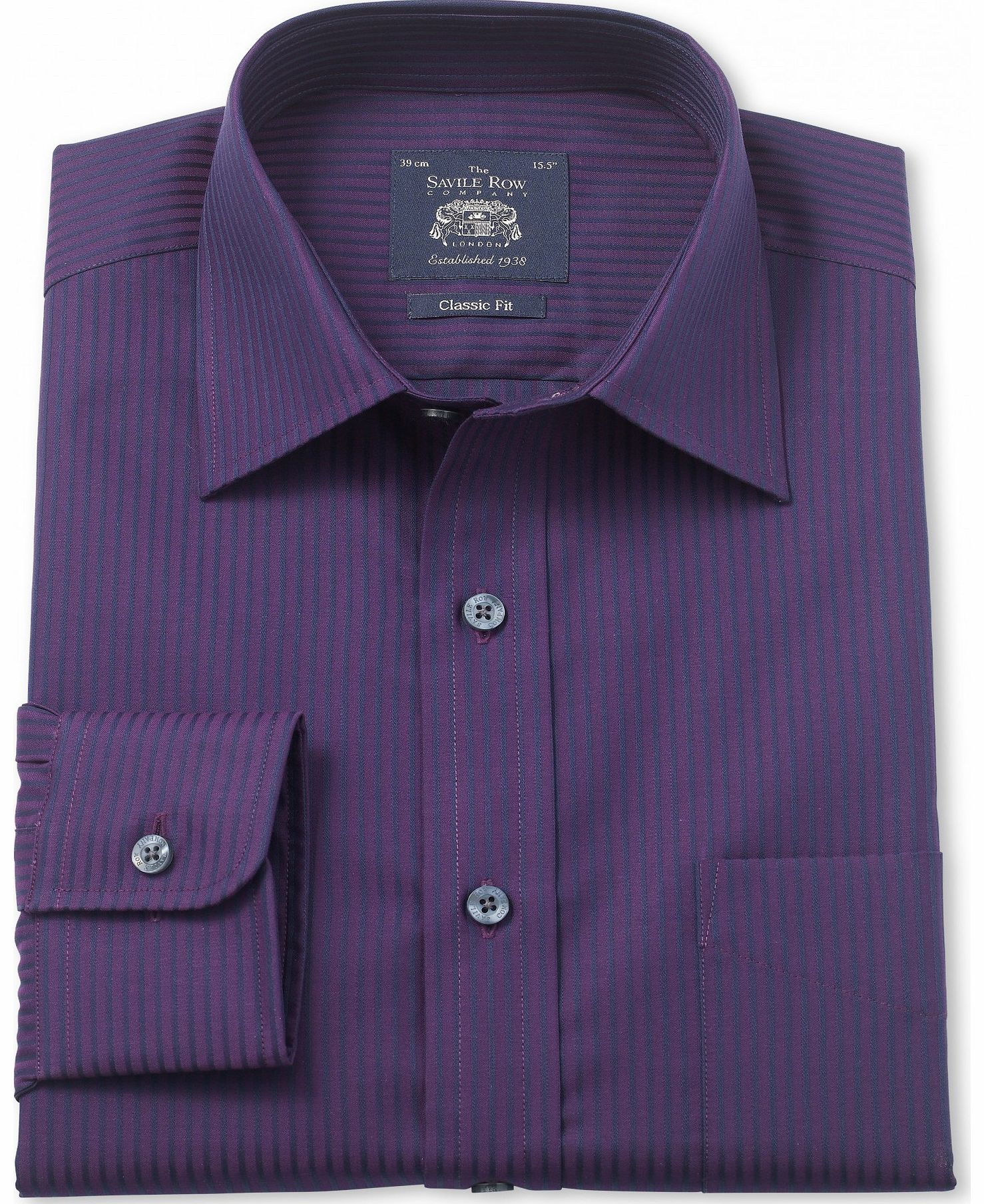 Savile Row Company Purple Navy Satin Stripe Classic Fit Shirt 15