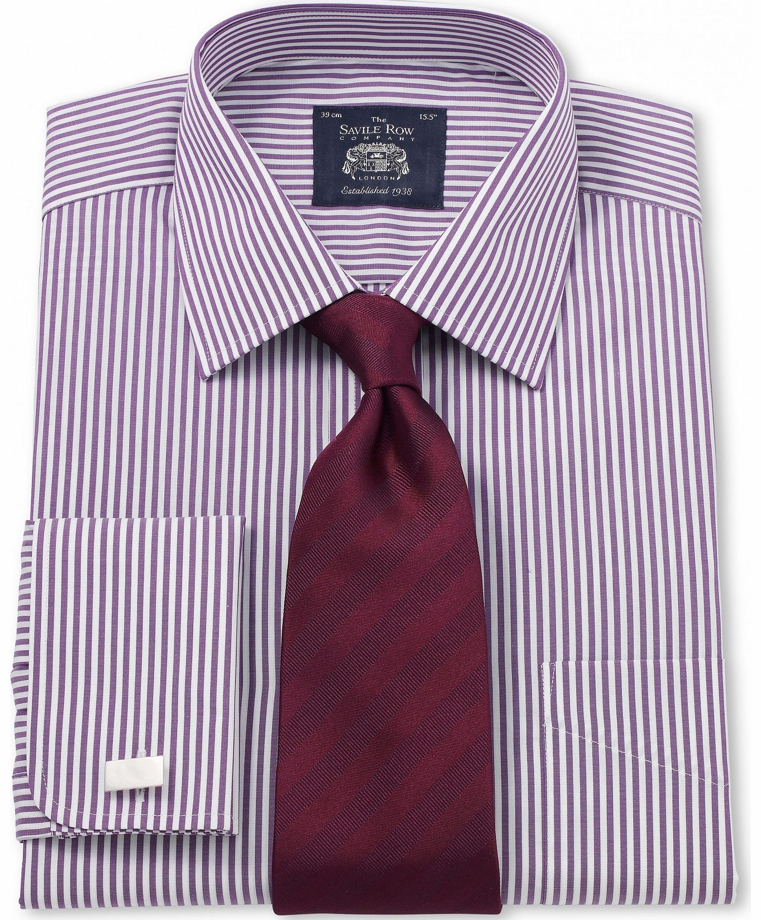 Savile Row Company Purple White Poplin Bengal Stripe Classic Fit