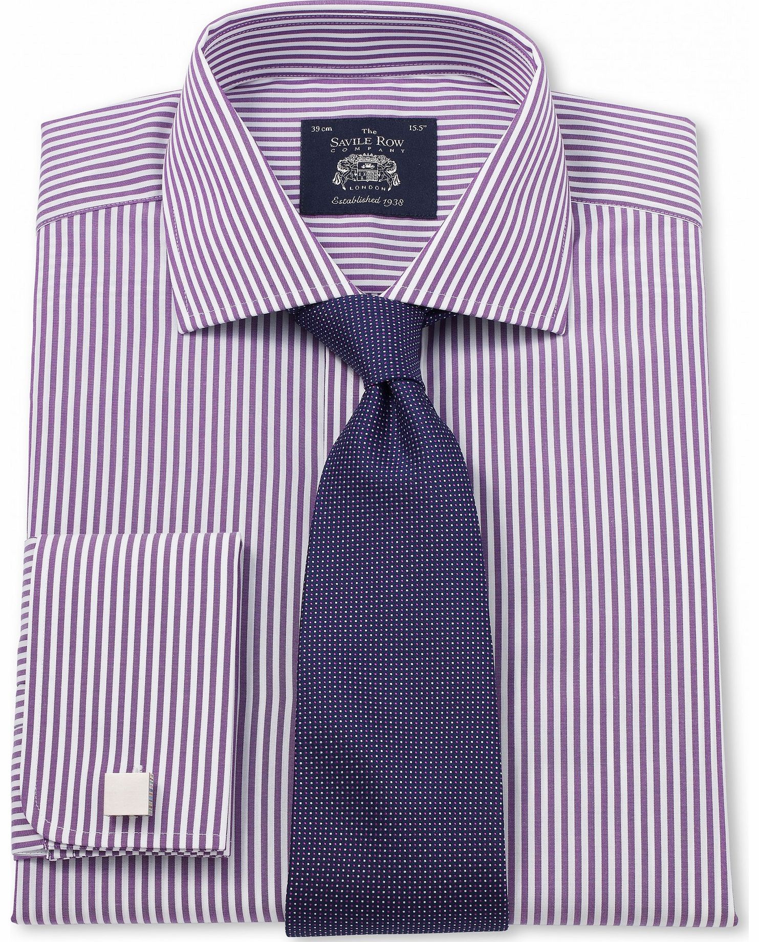 Savile Row Company Purple White Poplin Bengal Stripe Slim Fit Shirt