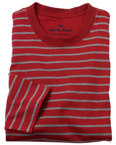 Savile Row Company Red Grey Stripe Long Sleeve T-Shirt