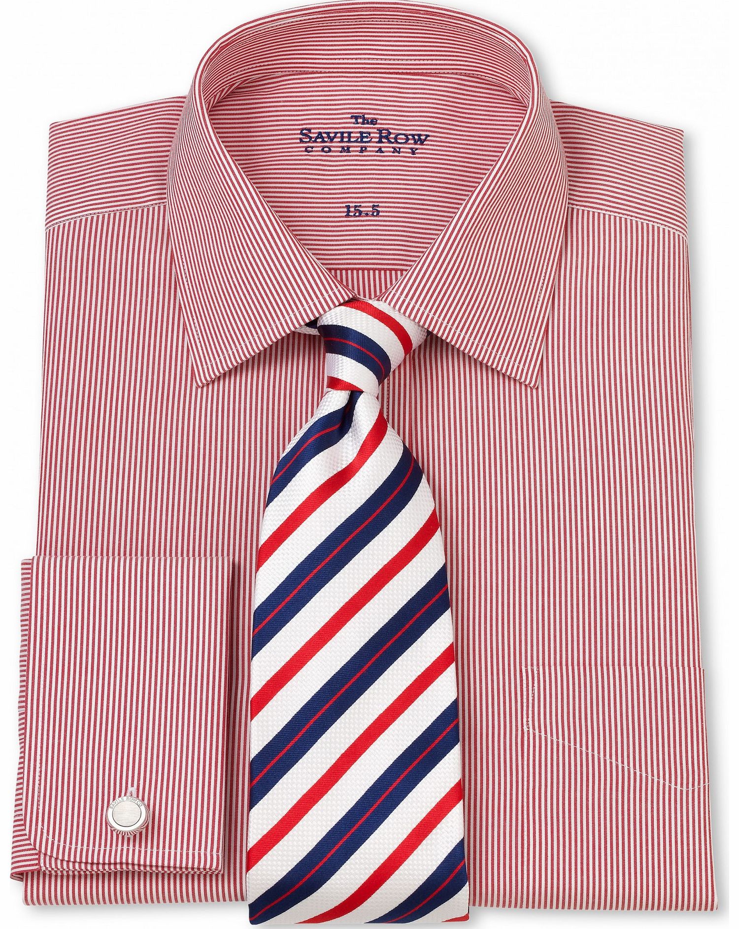 Savile Row Company Red White Bengal Stripe Classic Fit Shirt 15