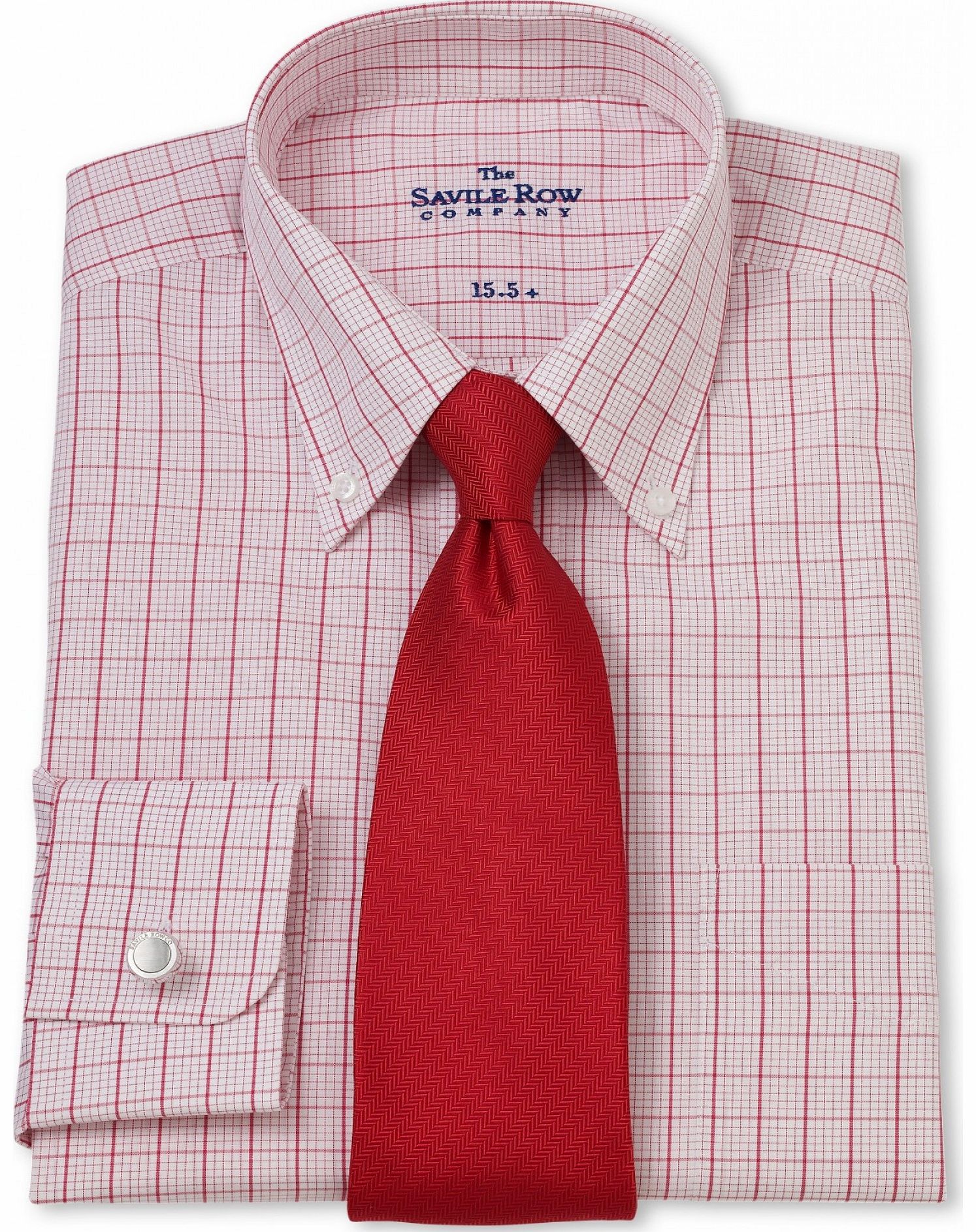 Savile Row Company Red White Grid Check Button Down Classic Fit