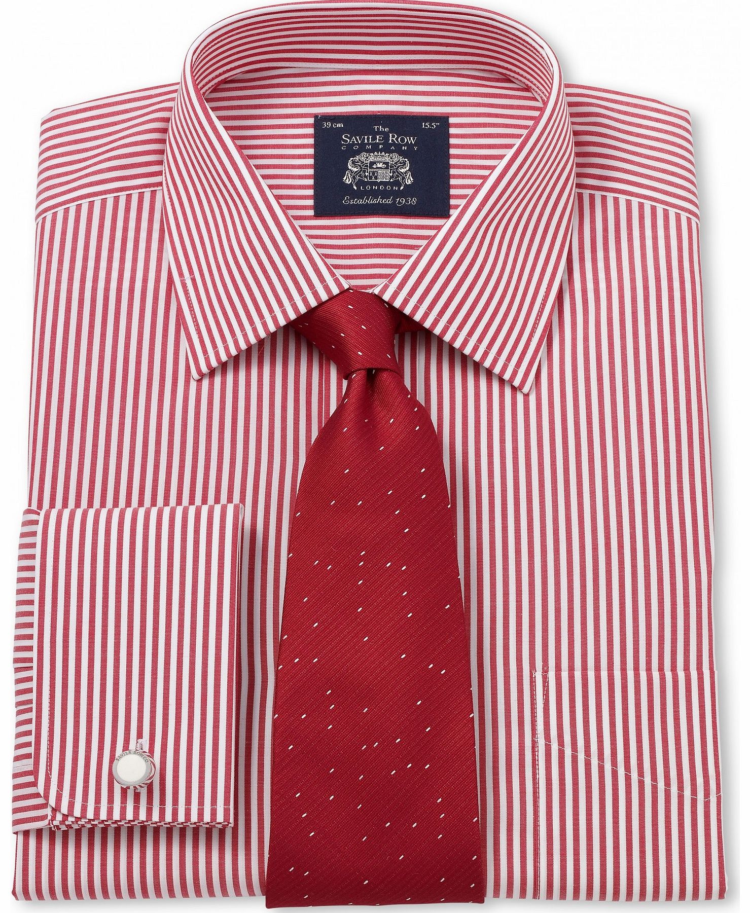 Savile Row Company Red White Poplin Bengal Stripe Classic Fit Shirt