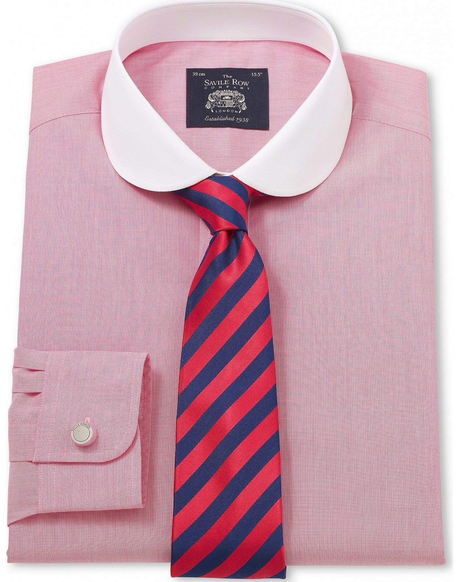 Savile Row Company Red White Poplin End on End Extra Slim Fit Shirt