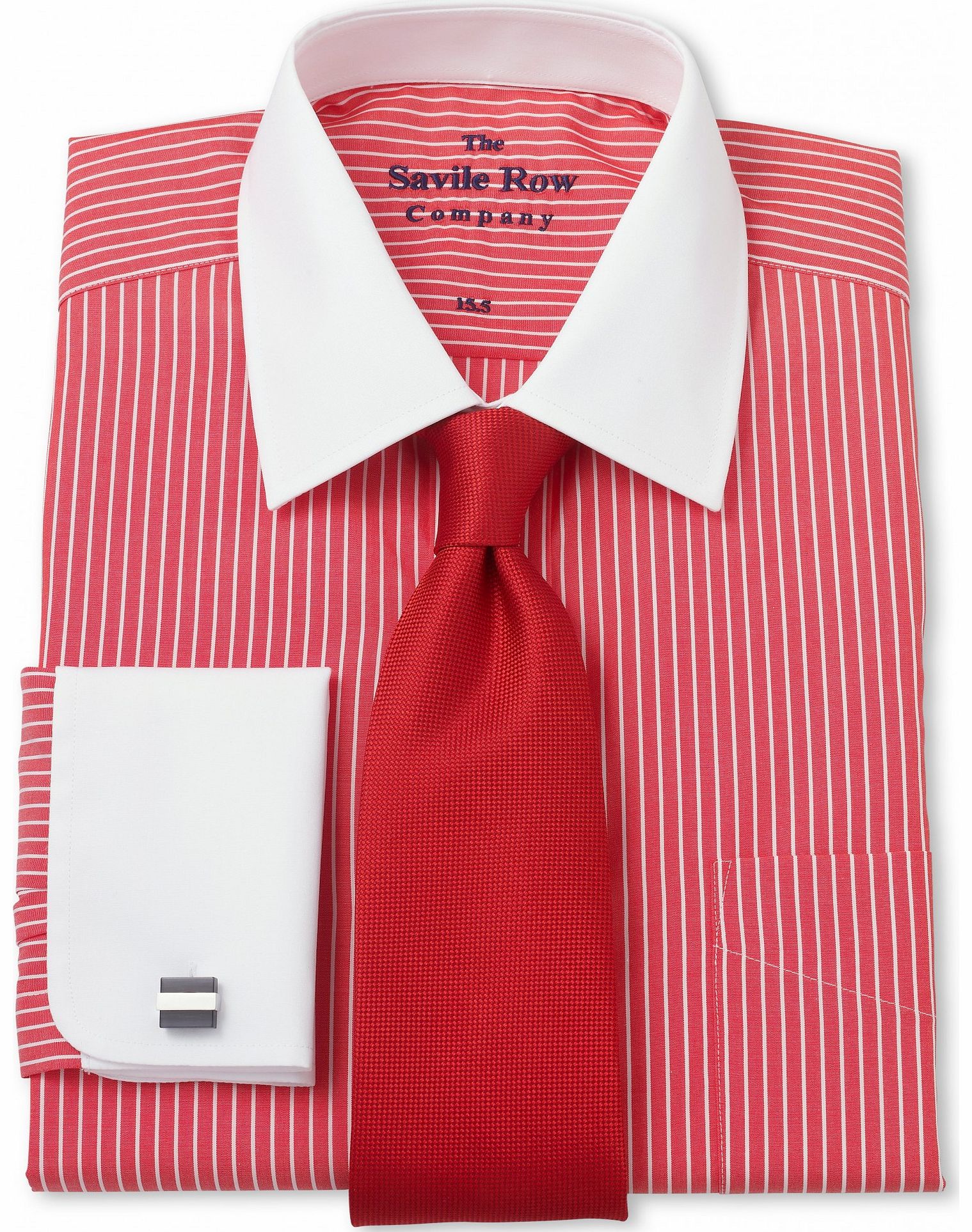 Savile Row Company Red White Stripe Poplin Classic Fit Shirt 15``