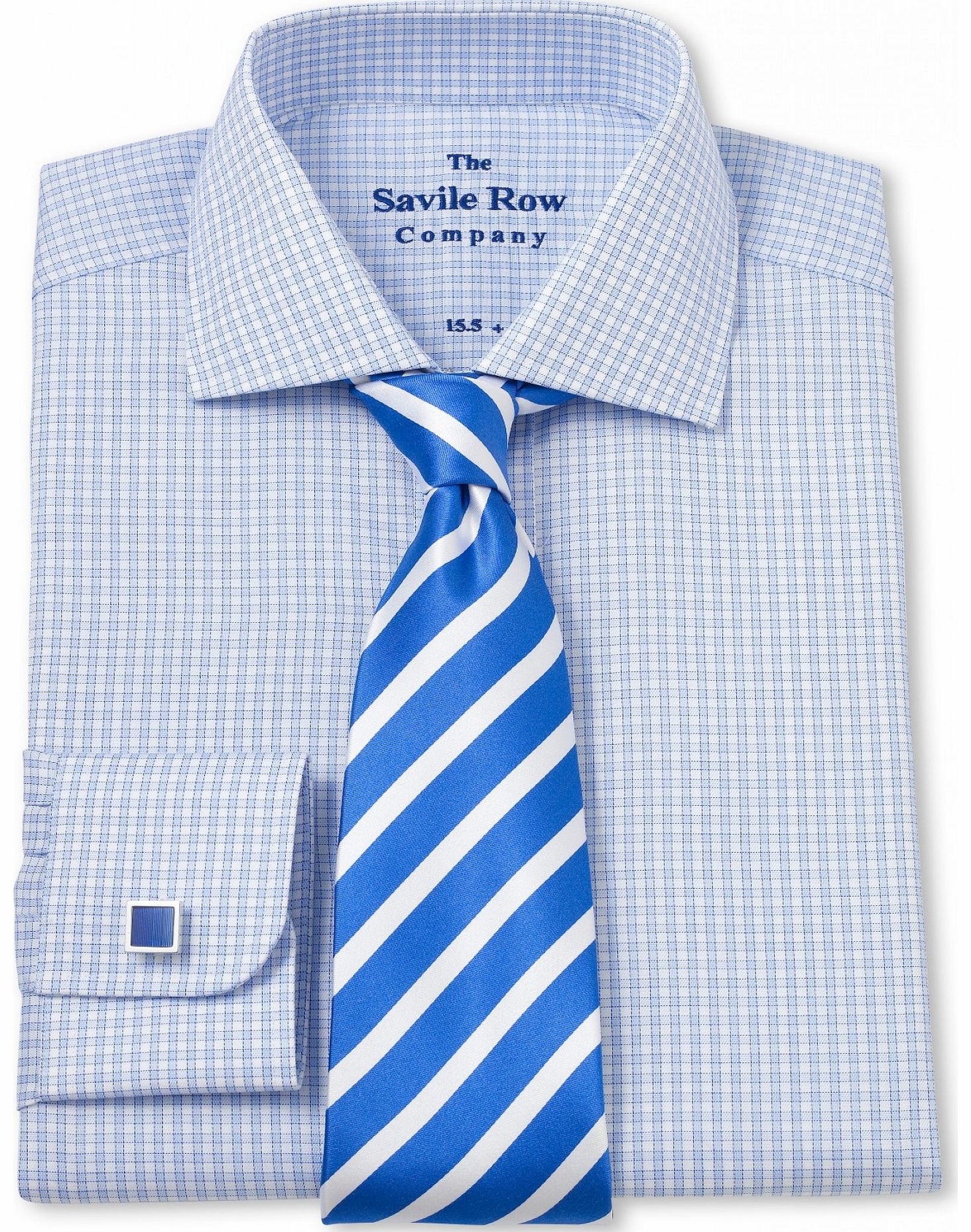 Savile Row Company White Blue Check Cutaway Collar Slim Fit Shirt