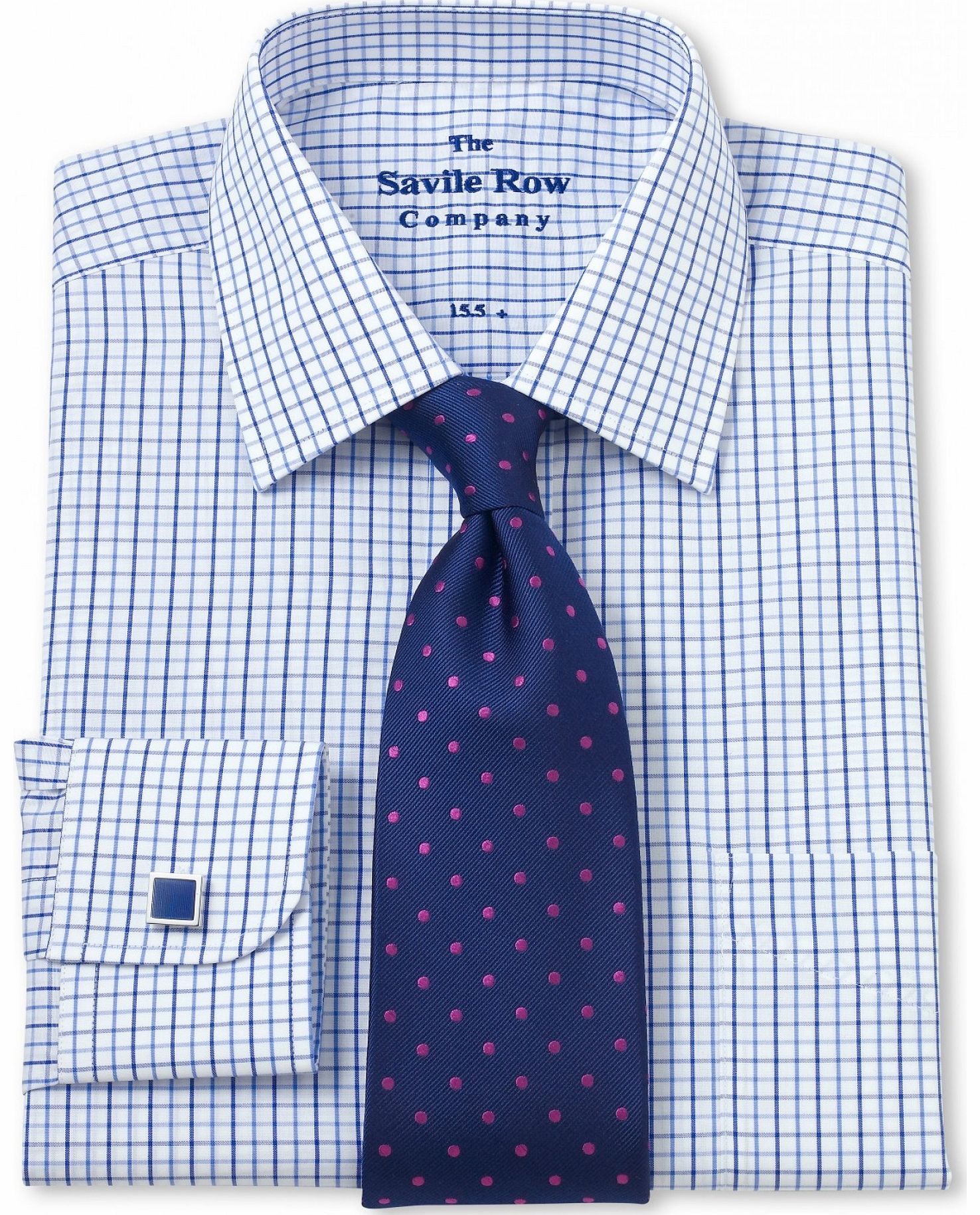 Savile Row Company White Blue Navy Check Windsor Collar Classic Fit