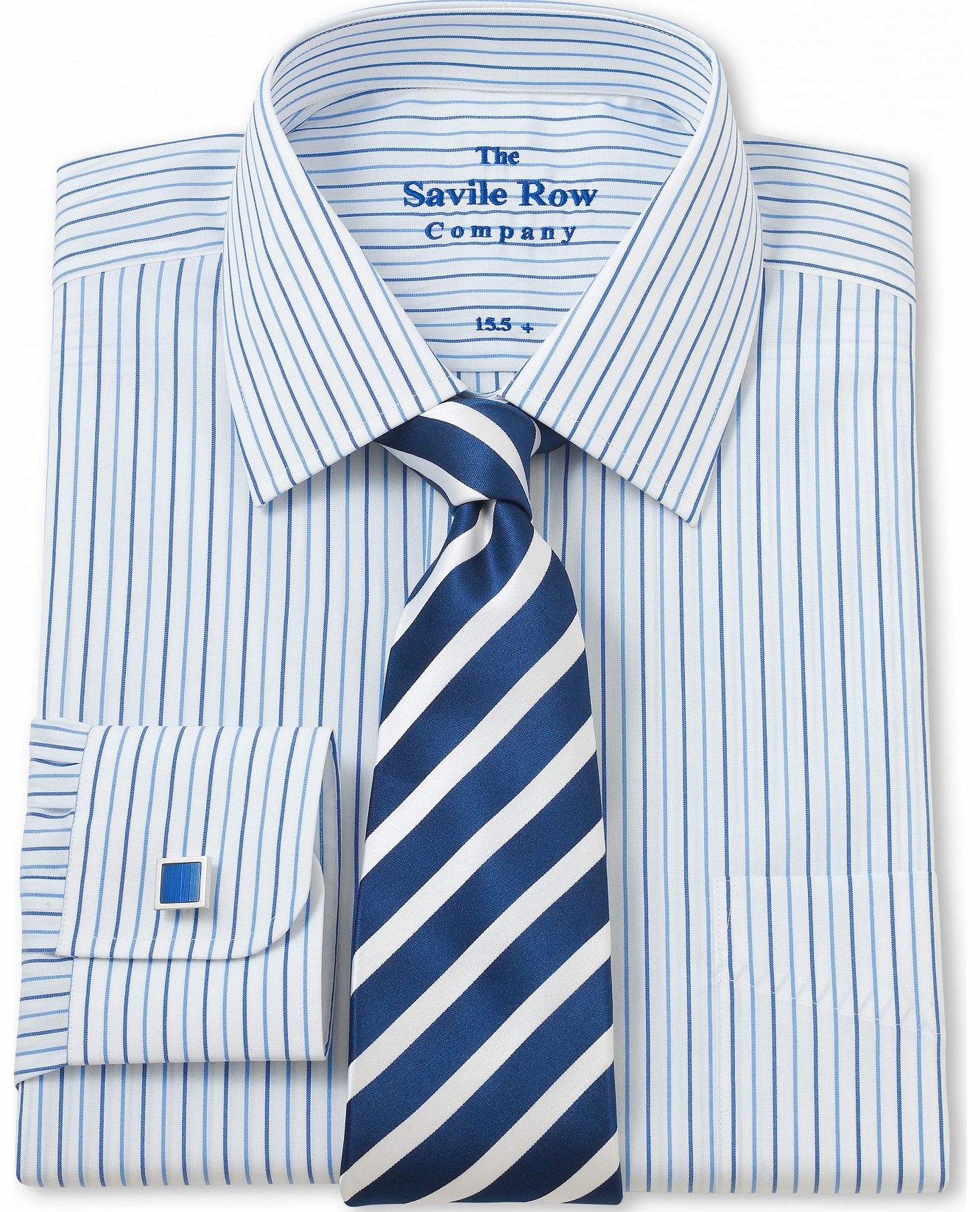 Savile Row Company White Blue Navy Double Stripe Windsor Collar