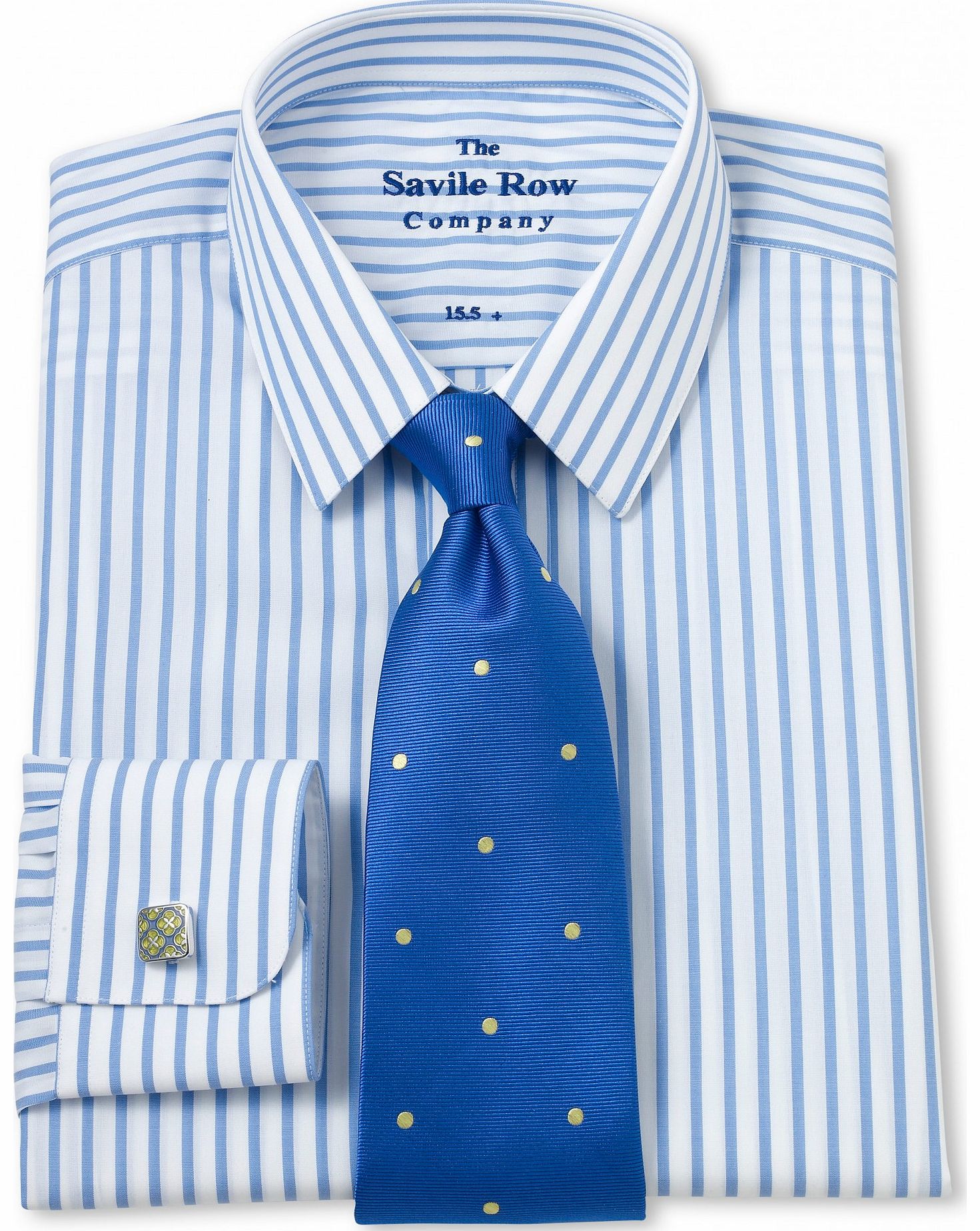 Savile Row Company White Blue Stripe Small Collar Slim Fit Shirt 15