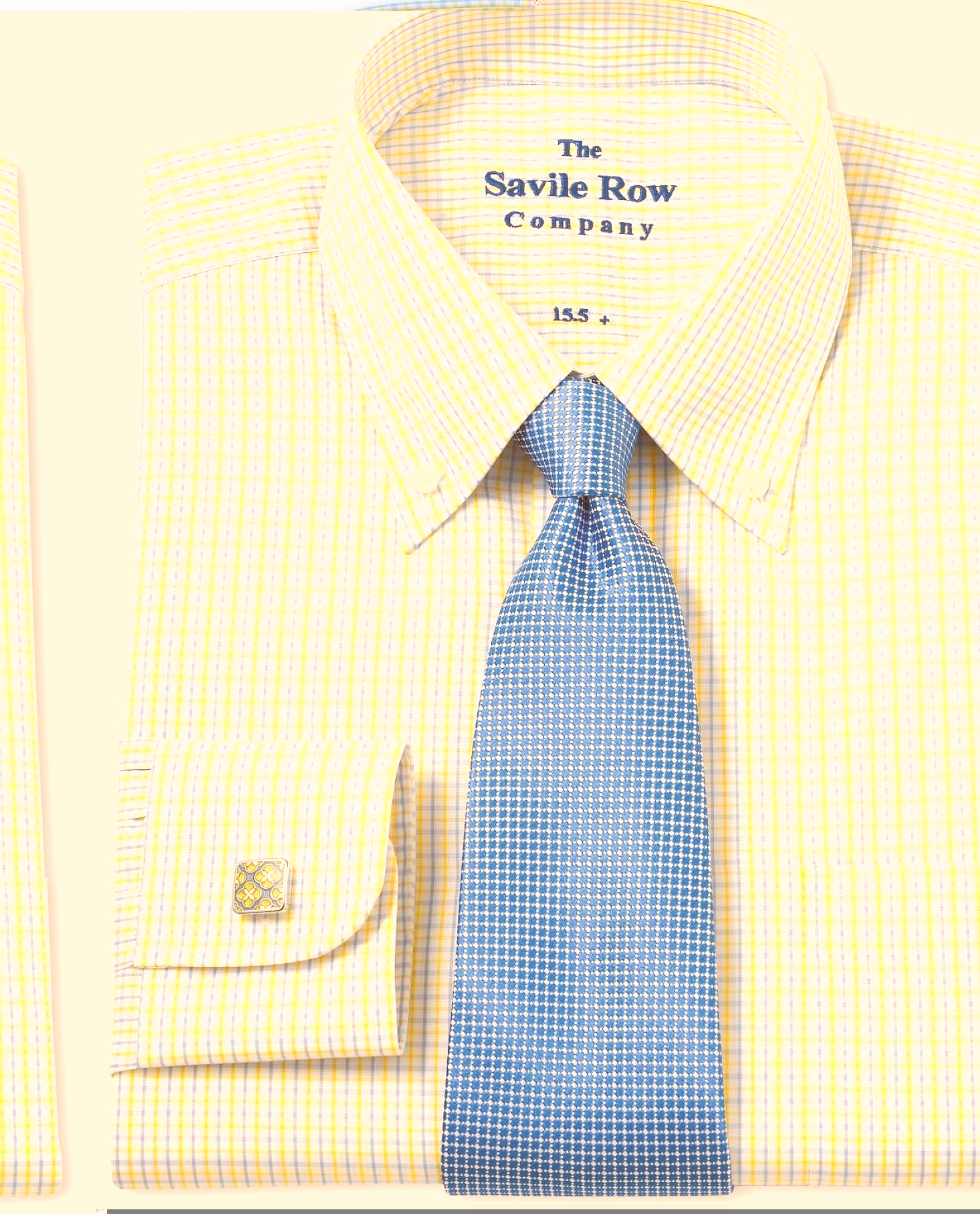 Savile Row Company White Blue Yellow Check Buttondown Collar