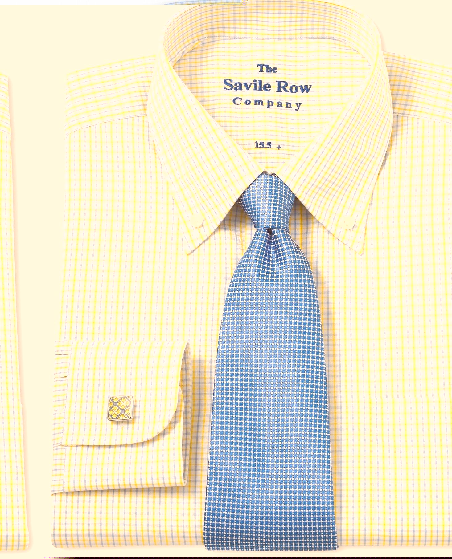 Savile Row Company White Blue Yellow Check Buttondown Collar