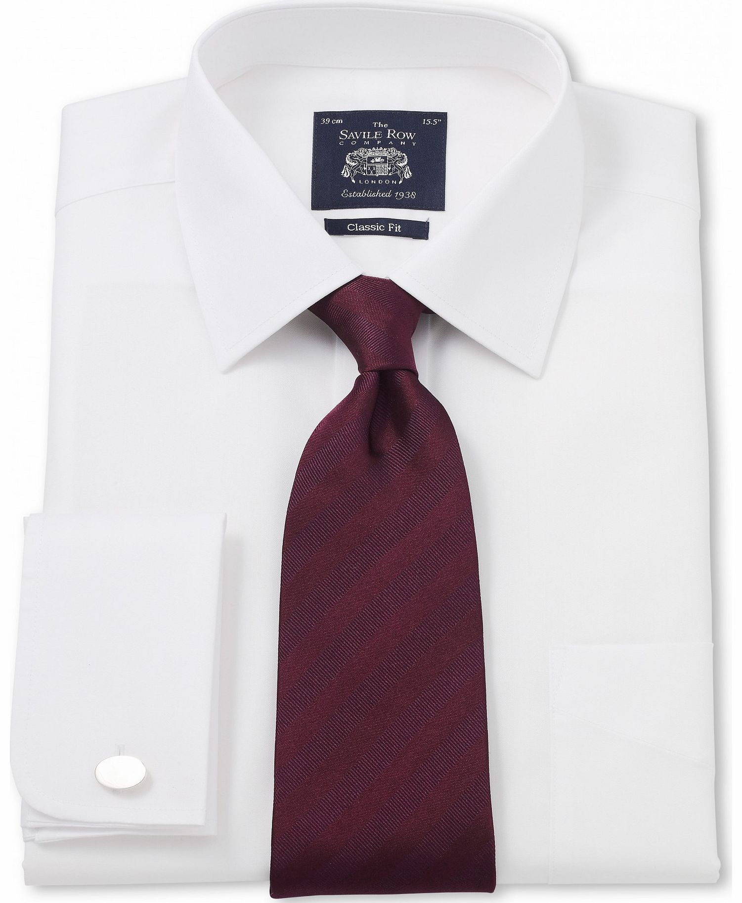 Savile Row Company White Luxury Herringbone Classic Fit Shirt 19``