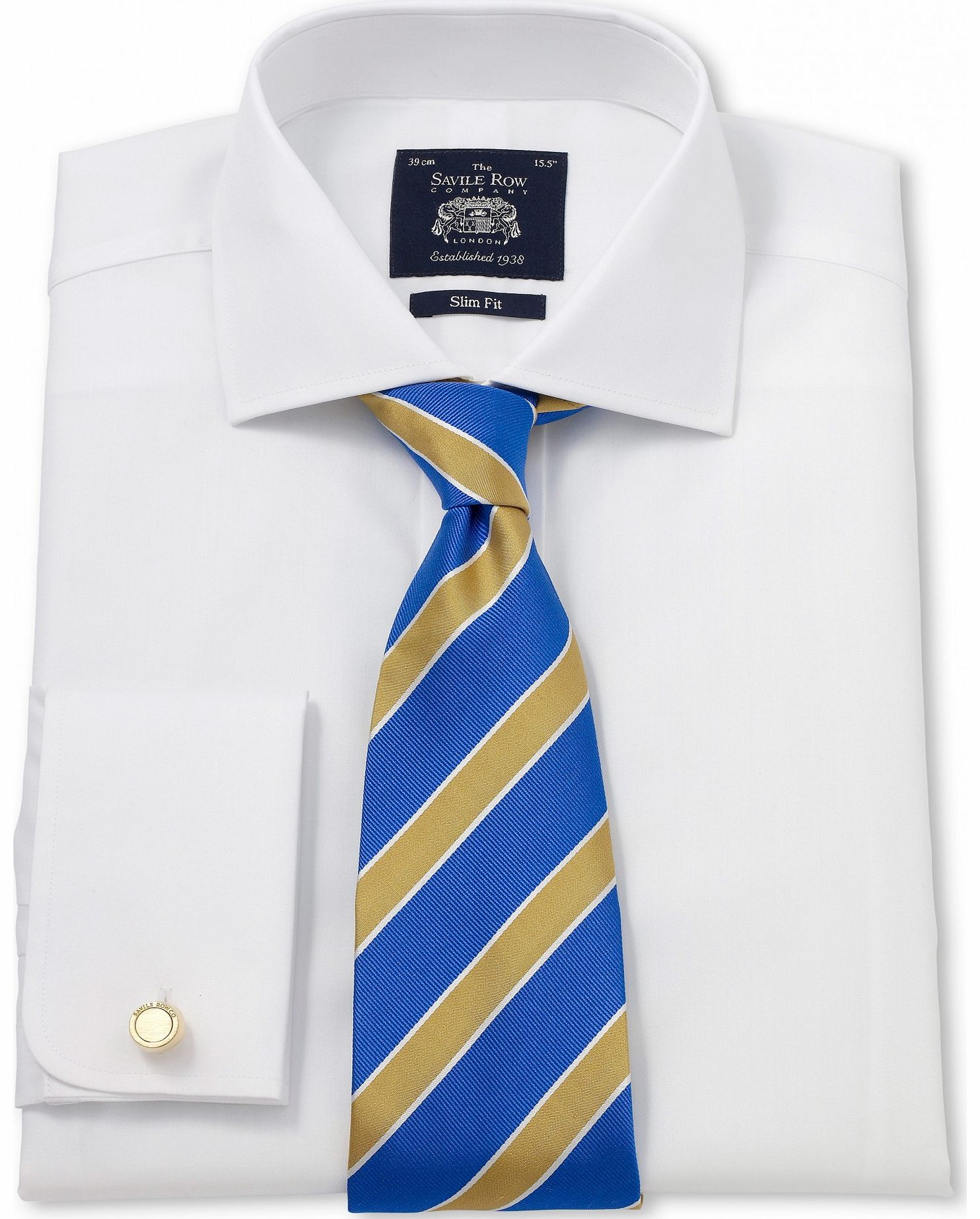 Savile Row Company White Luxury Herringbone Slim Fit Shirt 17``