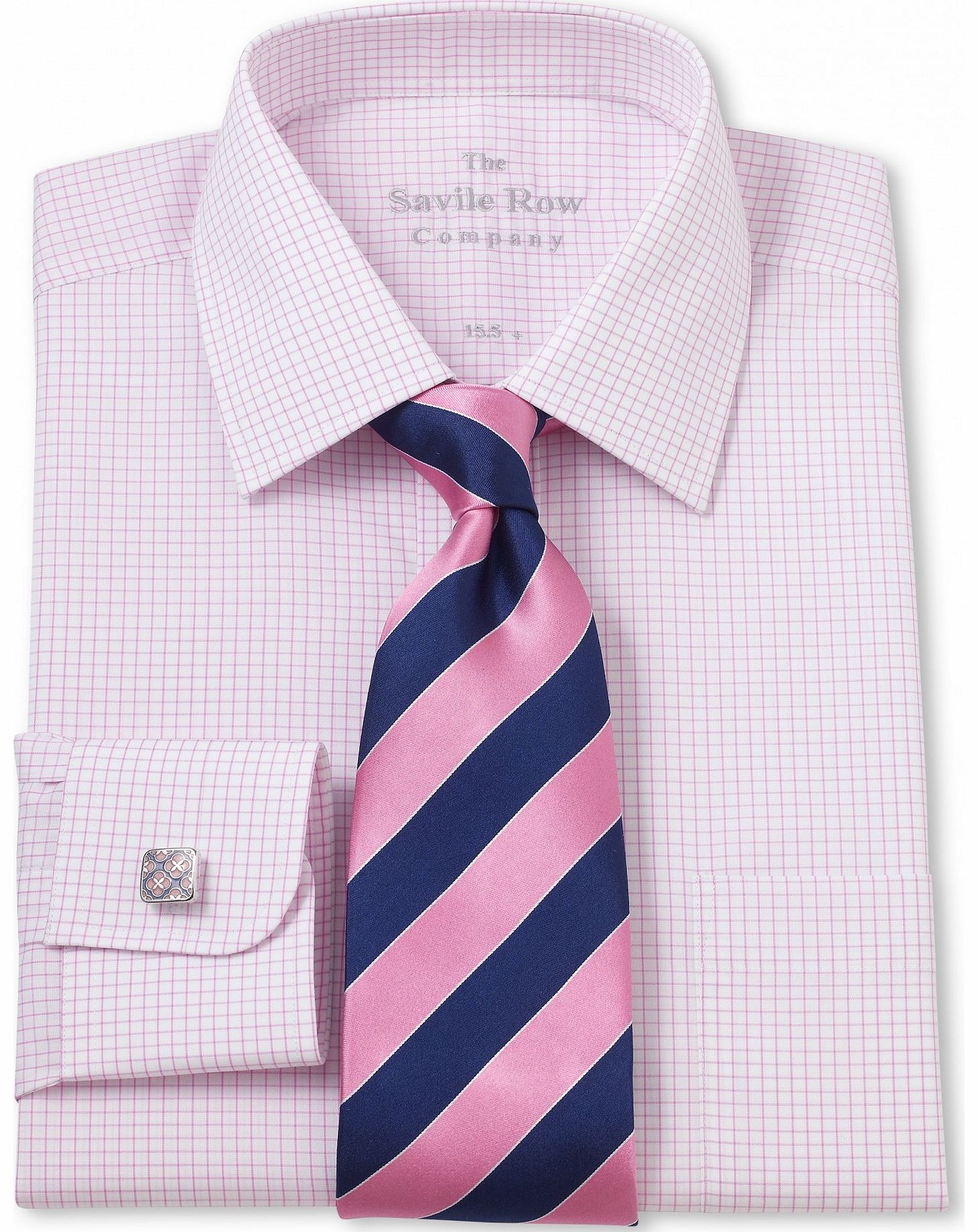 Savile Row Company White Pink Graph Check Windsor Collar Classic