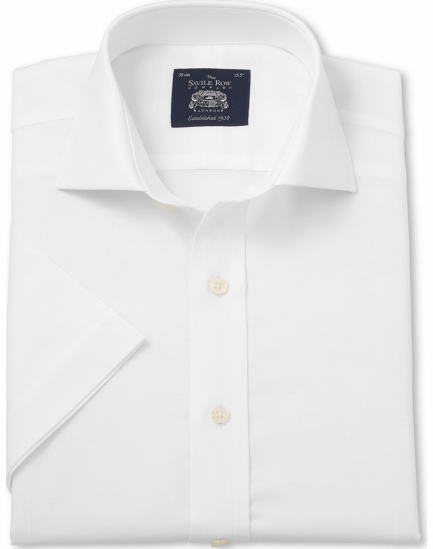 Savile Row Company White Pinpoint Short Sleeve Slim Fit Shirt 15