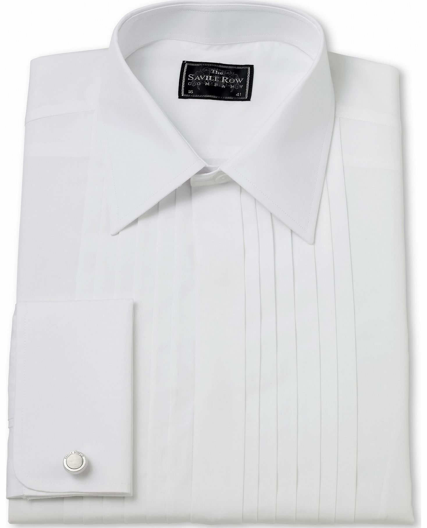White Pleat Front Slim Fit Evening Shirt 15``