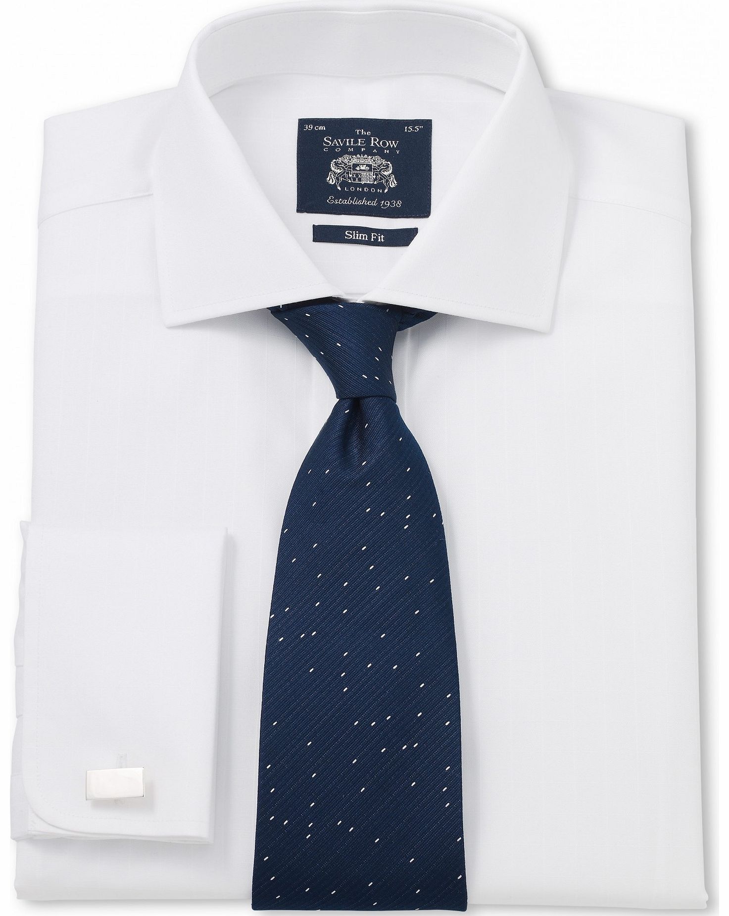Savile Row Company White Poplin Check Slim Fit Shirt 16 1/2``