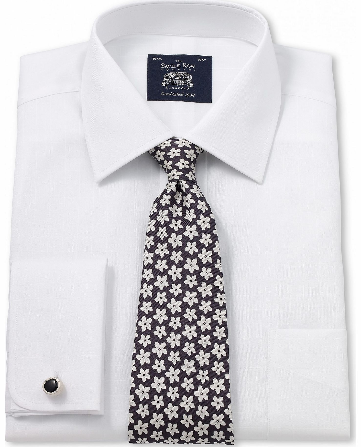 Savile Row Company White Poplin Self Check Classic Fit Shirt 15