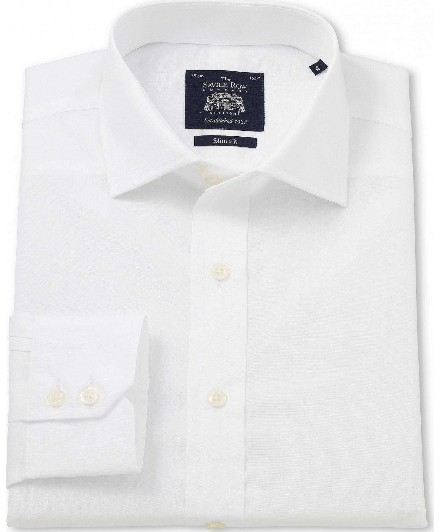 Savile Row Company White Poplin Slim Fit Shirt 15`` Single Standard