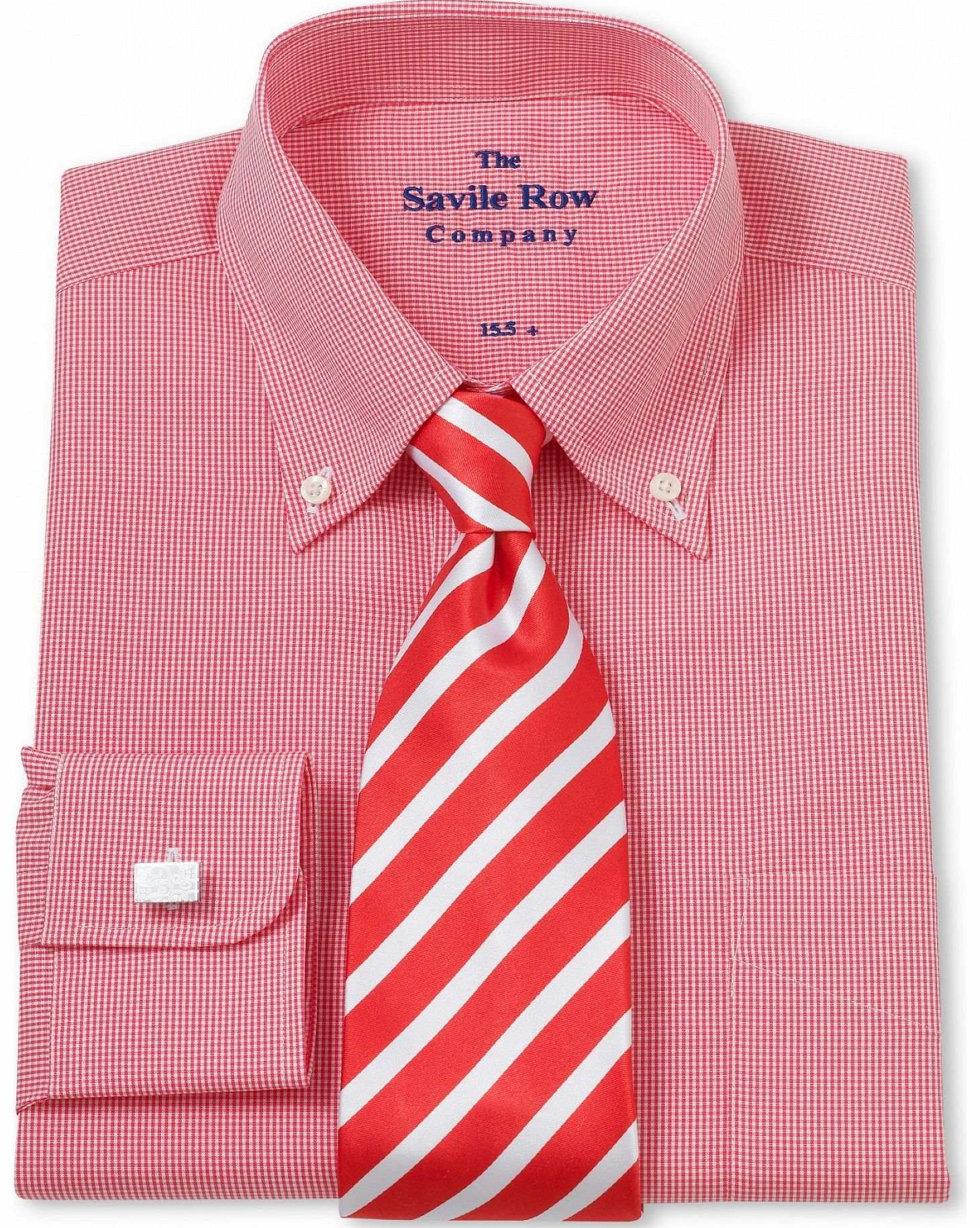 Savile Row Company White Red Check Buttondown Collar Classic Fit