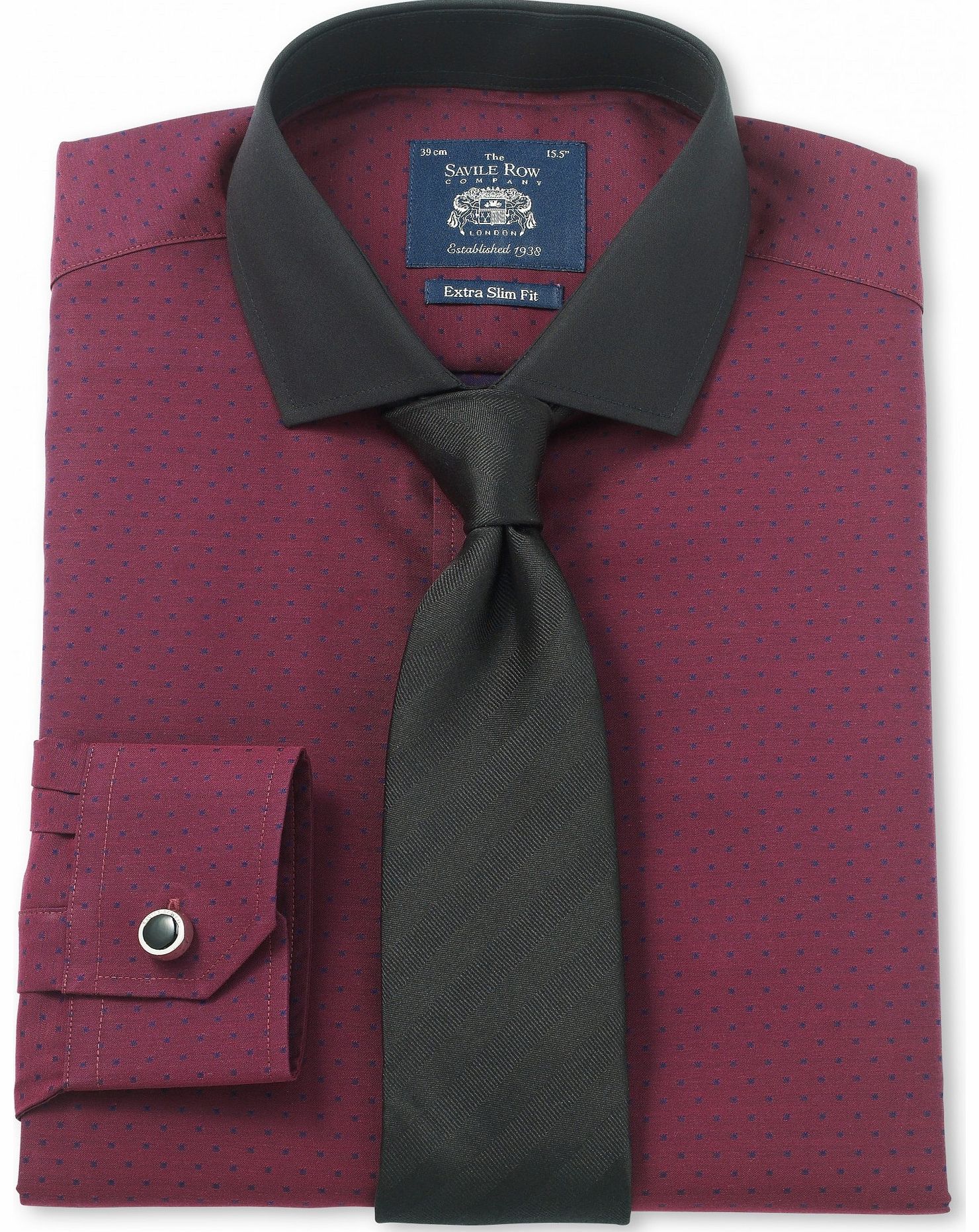 Savile Row Company Wine Black Dobby Black Extra Slim Fit Shirt 15
