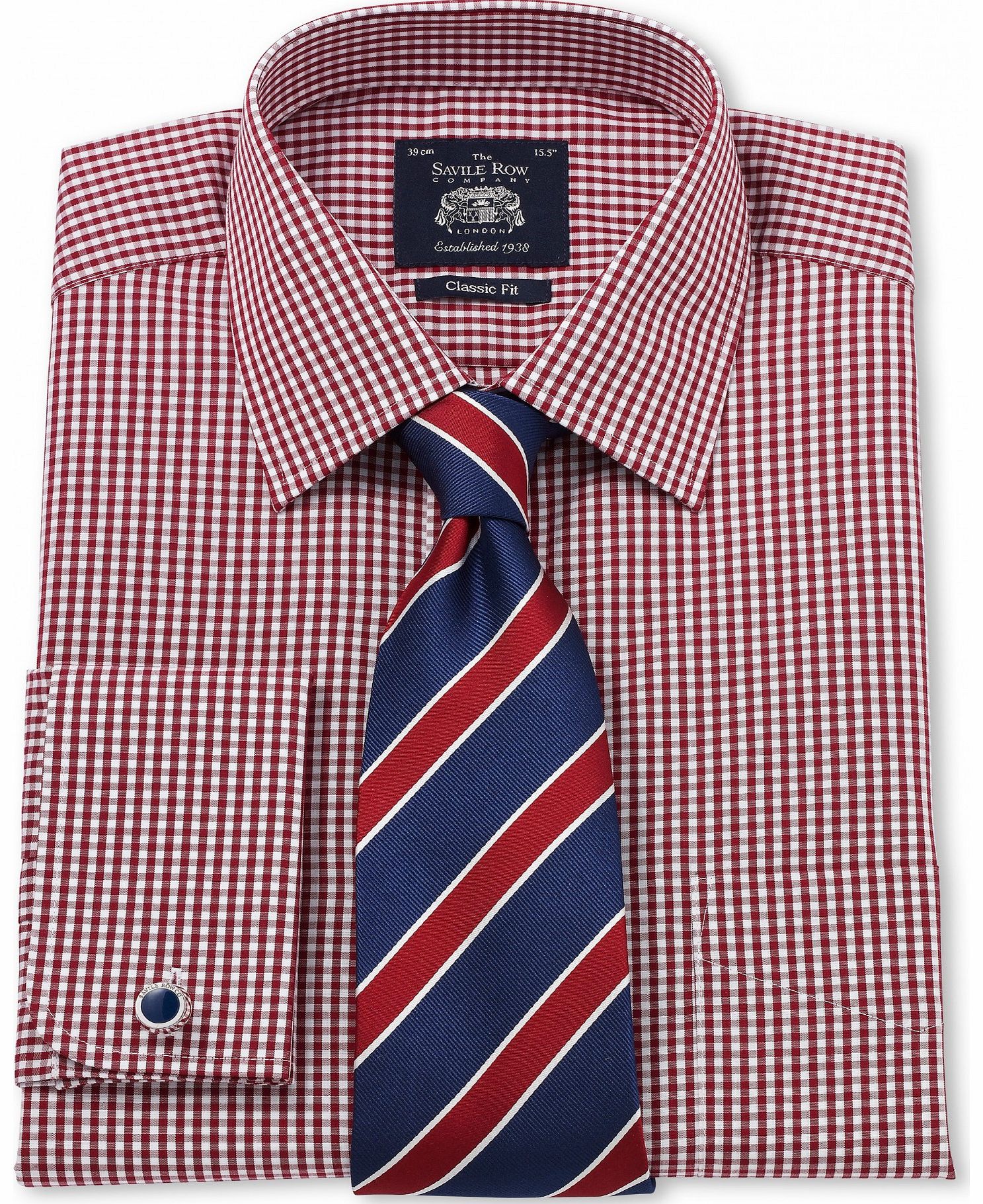 Savile Row Company Wine White Poplin Gingham Classic Fit Shirt 20``