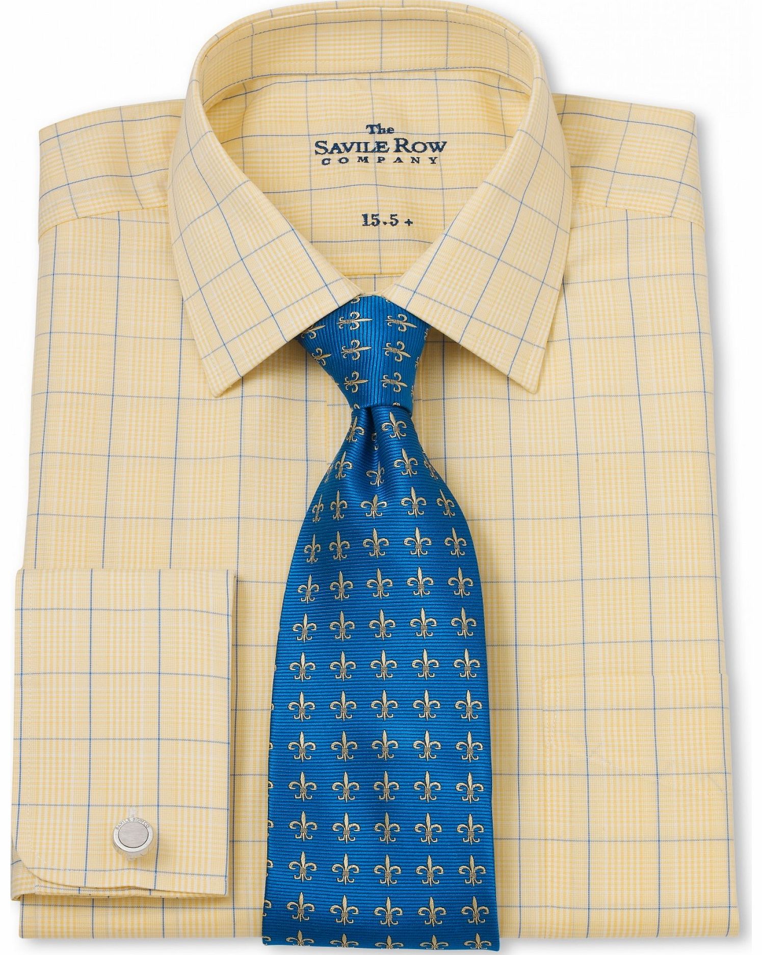 Savile Row Company Yellow Blue Prince Of Wales Check Classic Fit