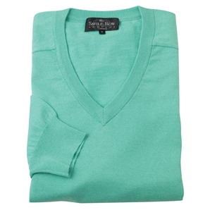 Green Cotton/Cashmere V-Neck Sweater