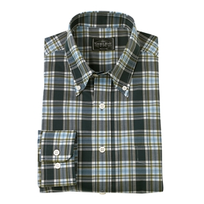 Savile Row Green/Light Blue Button Down Collar Check Shirt