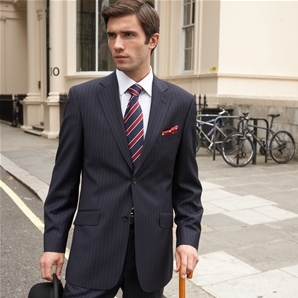 Savile Row Navy/Blue Chalk Stripe Two-Button Classic Suit Jacket