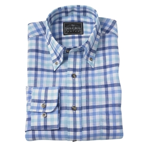 Savile Row Navy/Blue Gingham Linen Check Shirt