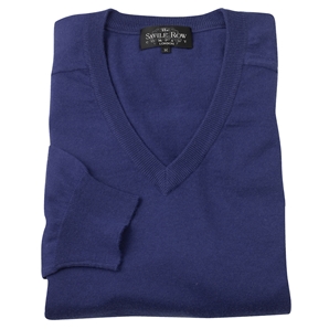 Navy Cotton/Cashmere V-Neck Sweater