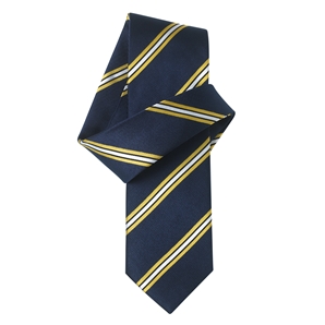 Savile Row Navy Gold White Striped Pure Silk Tie