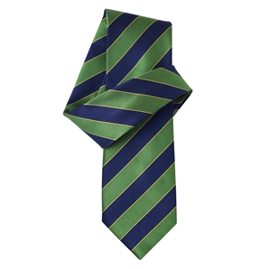 Savile Row Navy Green Club Stripe Pure Silk Tie