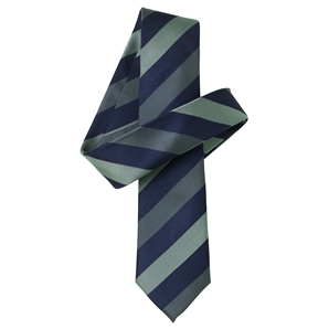 Navy/Green Stripe Skinny Pure Silk Tie