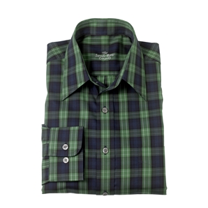 Savile Row Navy Green Tartan Casual Shirt