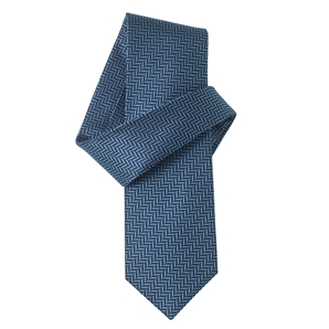 Savile Row Navy Turquoise Blue Herringbone Pure Silk Tie