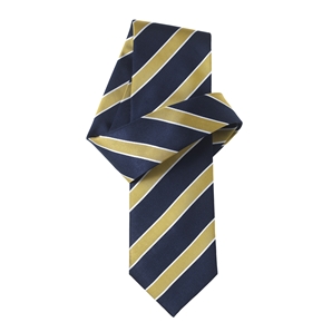 Savile Row Navy Yellow Stripe Pure Silk Tie
