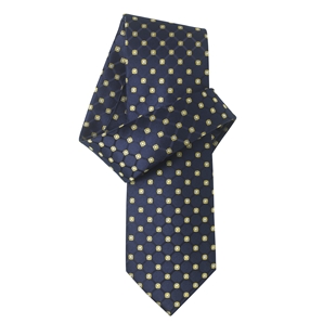 Savile Row Navy Yellow Sunray Spotted Pure Silk Tie